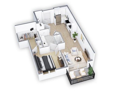 Floor plan for 1 bed, 1 bath, 676 sqft